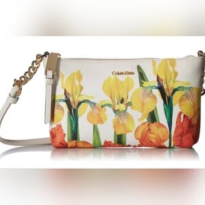 Calvin Klien white floral leather crossbody purse